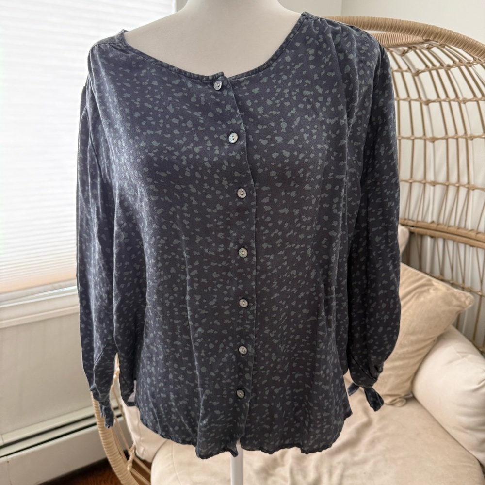 Amour Vert 100% Tencel Button Front Blouse Large Made In‎ USA
